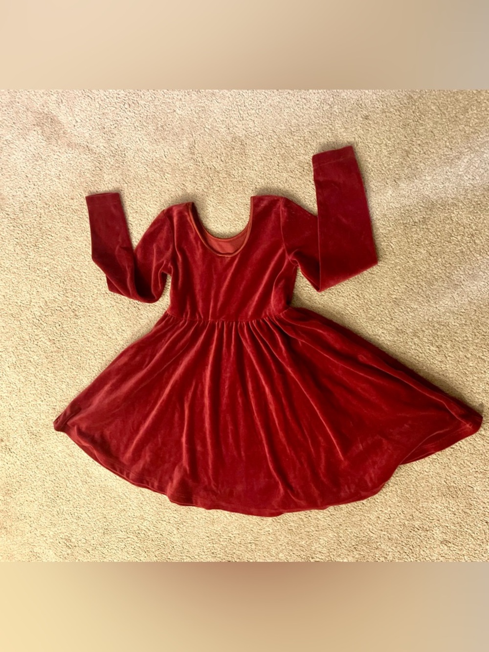 Hanna Andersson Velour Skater Dress, Cinnabar (Deep Red) - Size 120 (6/7) (VGUC)